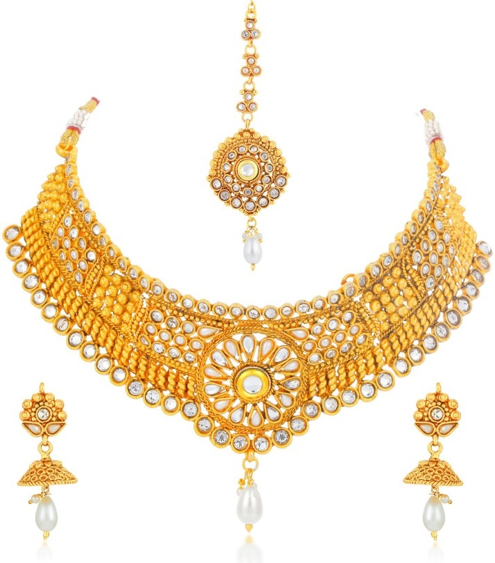 Diamond Sukkhi Fascinating Gold Plated Kundan & Pearl Choker Necklace Set